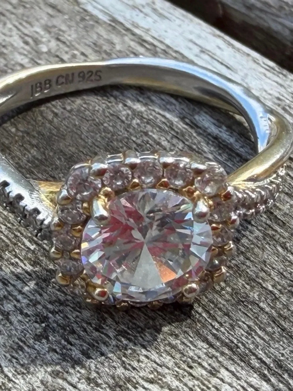 Sterling Silver Two-Tone CZ Halo Cocktail Ring Size 6.5 Twisted Band